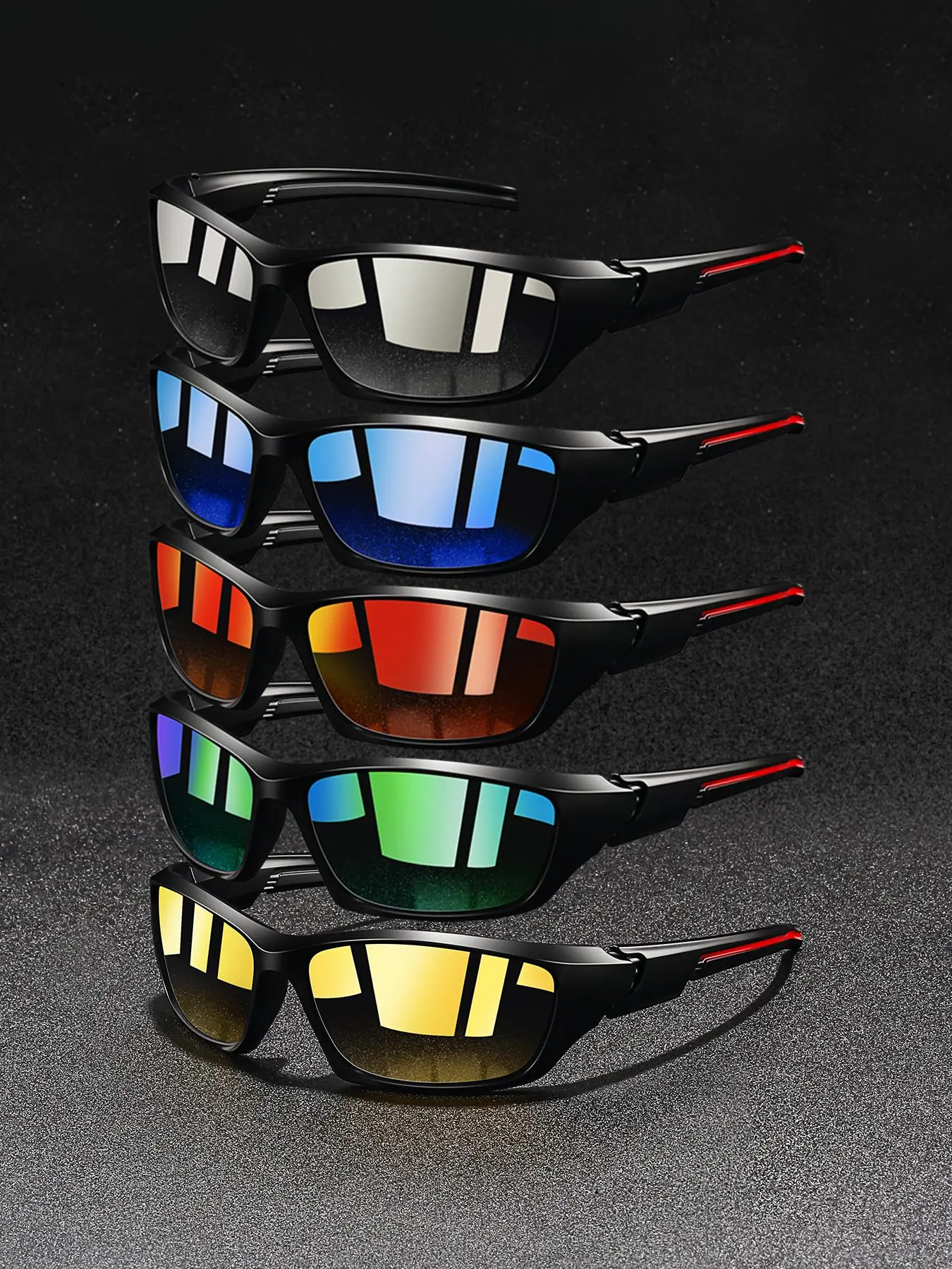 5pcs latest model spliced square sports glasses, Fashion Sporty Eyewear, suitable for both men and women, Provide multiple color options, nose pad adopt rubber material, comfortable fit closely design, enhance the comfort and fashion of outdoor activities