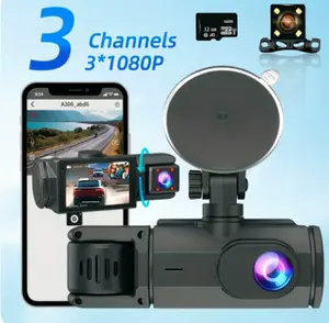 3.16" IPS 3-Channel Dash Cam with 32GB Card | 1080P Front & 720P Inside/Rear View | LoopRecording & Parking Monitor | Car DVR Camera Accessories
