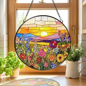 Wildflowers Stained Glass Suncatcher, Wildflowers Window Hanging, Colorful Wildflowers Garden Suncatcher, Floral Glass Art, Gift for Mom