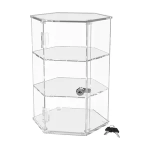 Acrylic Hexagon Locking Cabinet Showcase with Keys Clear Acrylic 9.5" x 8.25" x 12" Counter Display for Products and Merchandise in Stores and Gift Shops No Assembly by 321 Plastics