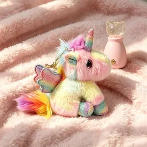 Viral Rainbow Unicorn Plush Keychain – Aesthetic Bag Charm with Sparkly Wings, Cute Backpack Accessory, Perfect End of School Year Gift for Girls