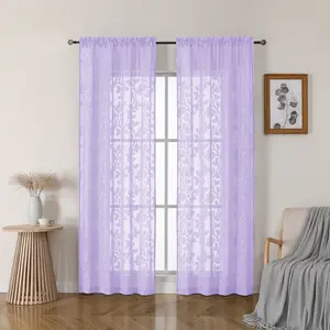 OVZME Darla Lavender Sheer Curtains 84 Inches Long 2 Panels, Light Filter Soft Lightweight Textured Solid 3D Jacquard Window Treatments, Bedroom Living Room Curtains with Dual Rod Pocket, 42Wx84L