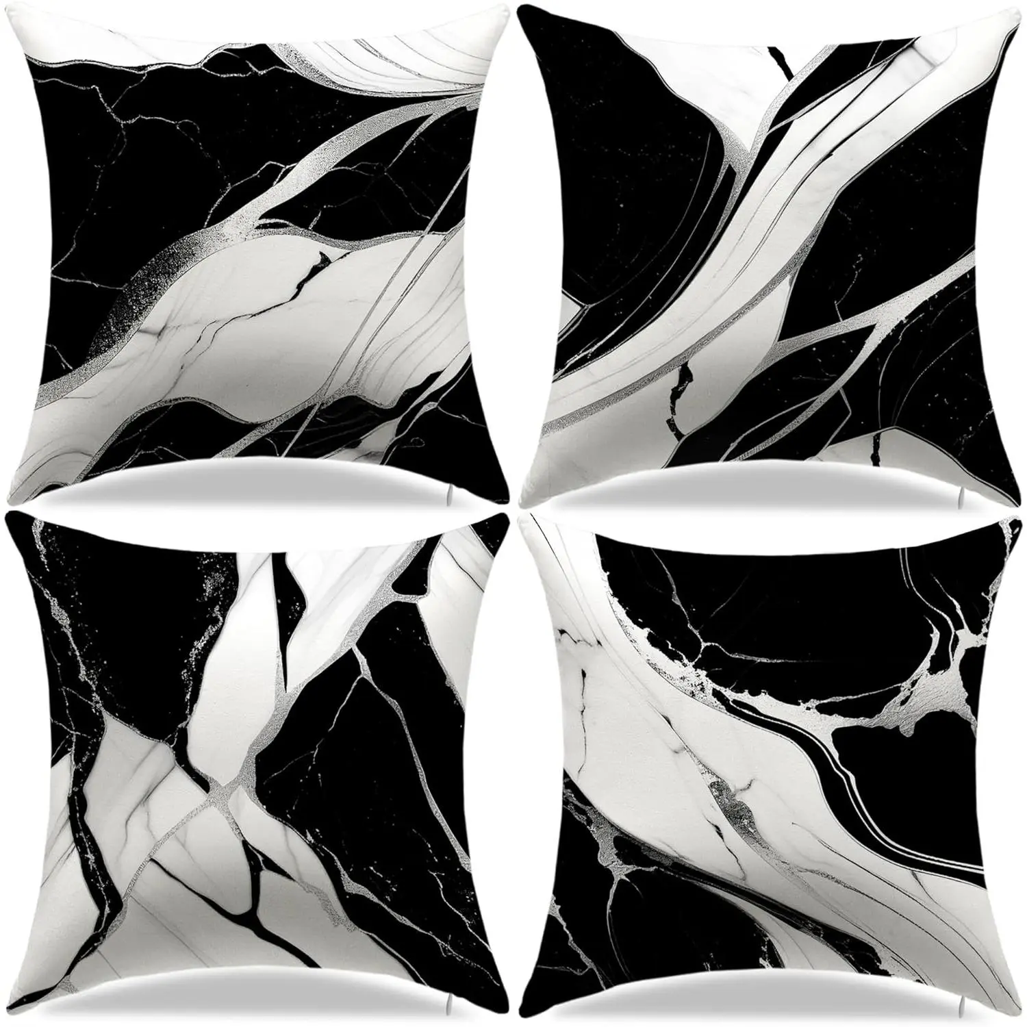Grey and Black Abstract Pillow Covers 18 x 18 Inch Decorative Throw Pillow Covers Set of 4 for  Living Room Decor Sofa Bedroom  Couch Cushion Cover Pillow Cases