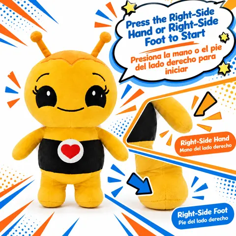 Breathing Plush Doll with Light and Music, Cute Bee Pig and Clown Stuffed Character, Soft Cozy Companion with Gentle Moving Belly for Bedtime, Bedroom, Sofa, Travel and Gift Giving, Fun Birthday, Christmas and Holiday Gift for Kids and Grandkids