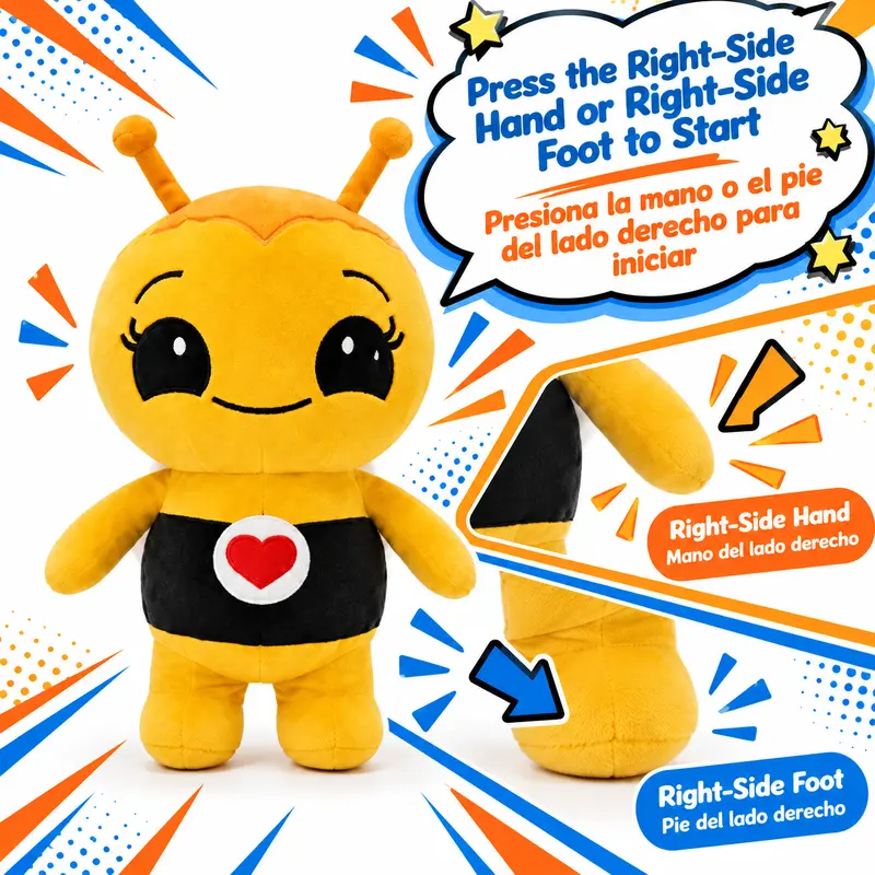 Breathing Plush Doll with Light and Music, Cute Bee Pig and Clown Stuffed Character, Soft Cozy Companion with Gentle Moving Belly for Bedtime, Bedroom, Sofa, Travel and Gift Giving, Fun Birthday, Christmas and Holiday Gift for Kids and Grandkids