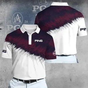 Red Blue PGA Golf Polo Shirt 2026 Mens Retro Classic Golf Shirt