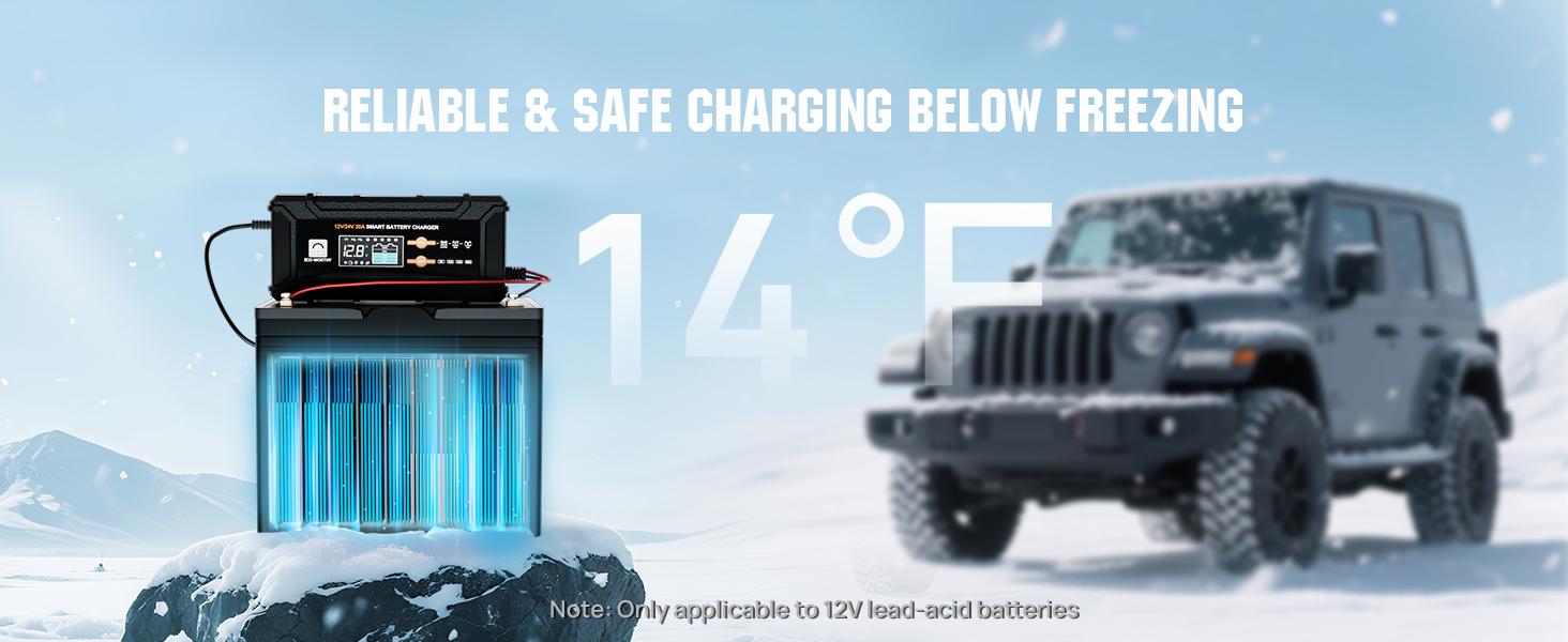 ECO-WORTHY 12V/24V 20A Automatic LCD All-in-1 Battery Charger Solution for Lithium LiFePO4 & Lead Batteries, 14.6V Output, 15V Pulse Repair, 0V Activation, Overcharge Protection for Home Electrical Power Supplies, Motorcycles