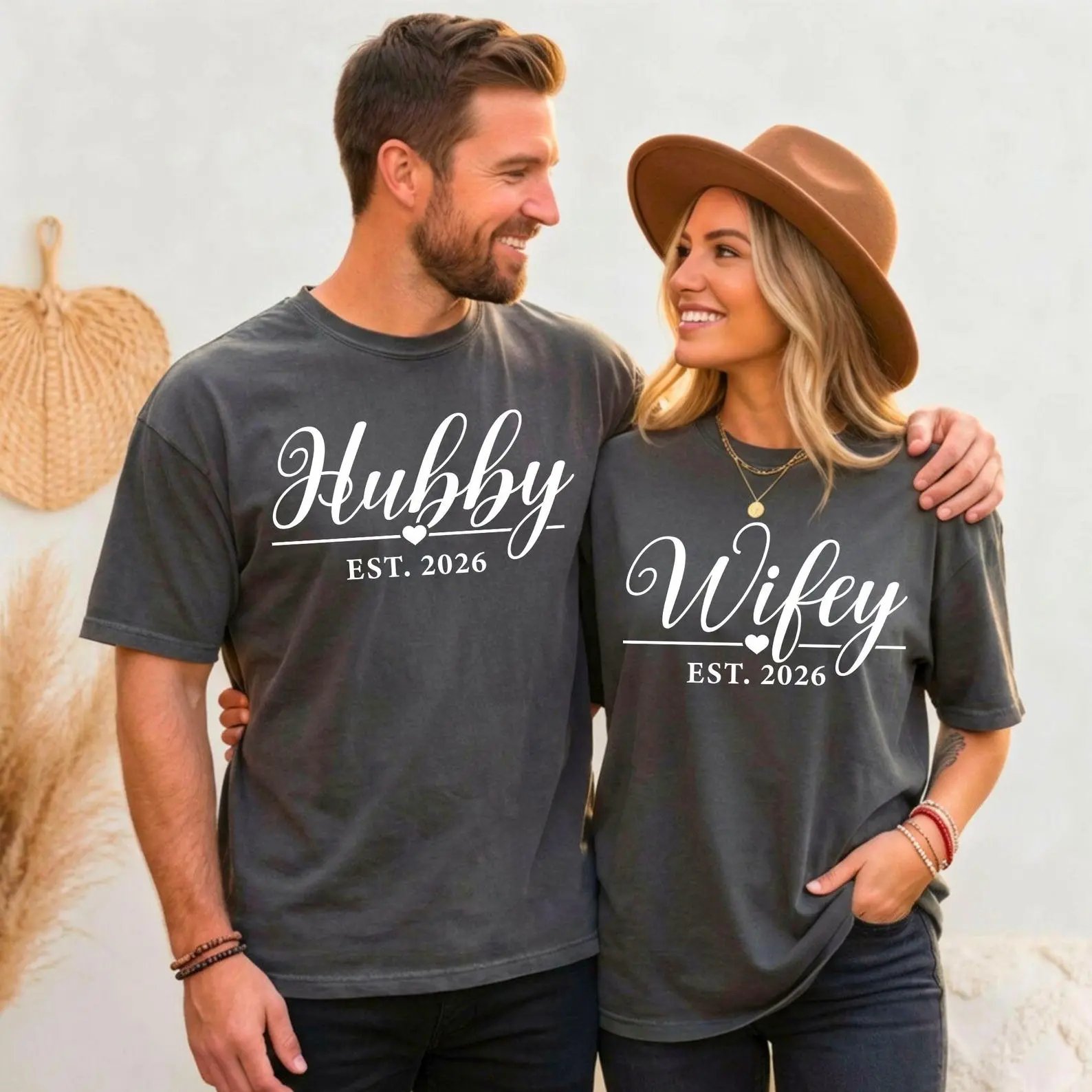 Comfort Colors Custom Hubby Wifey Est. 2026 T-Shirt, Matching Couple Tee,Trendy Newlywed Shirt, Comfort Colors Honeymoon T-Shirt, Custom Anniversary Tee, Full Size