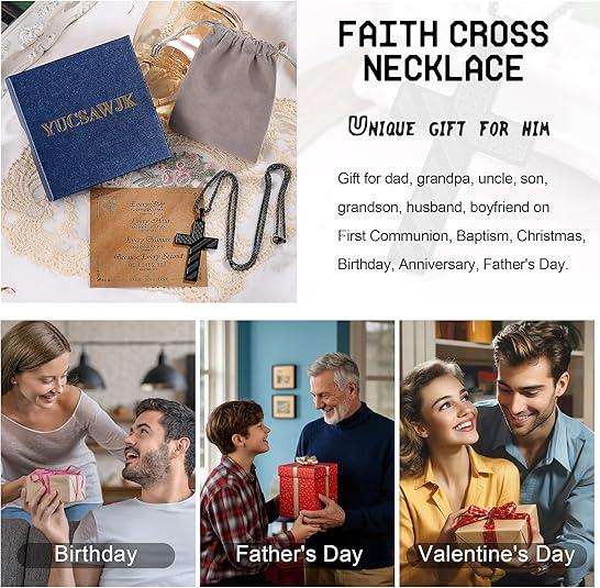 Men's Cross Necklace: Bible Verse & American  Flag Pendant | Stainless Steel Patriotic Faith Chain - Bold Gift for Him men boy black tone Strength Inspiration