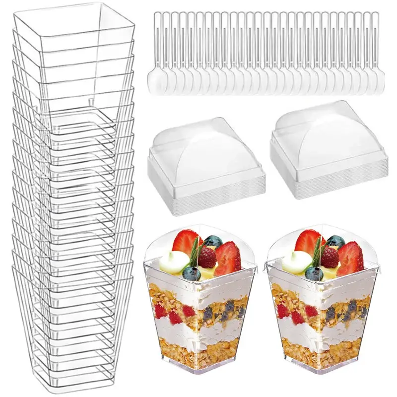 5 oz Plastic Dessert Cups With Lids and Spoons, Yogurt Parfait Appetizer Cups for Party, Mini Dessert Shooters for Pudding and Fruit 20 Pack
