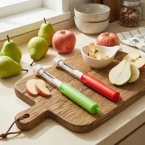 2-in-1 Apple Corer & Peeler (1-Pack, Red/Green) - Heavy-Duty Stainless Steel Fruit Prep Tool for Apples, Pears, Bell Peppers & Tomatoes | Time-Saving Kitchen Gadget for Meal Prep, Baking & Canning, Boujee Kitchen Gadgets