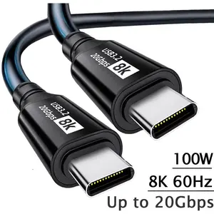 USB 3.2 20Gbps USB C to Type-C Cable USB 3.2 Gen2 Data Transfer Type C to Type C SSD Hard Disk Cable 20V 5A 100W 8K 60Hz