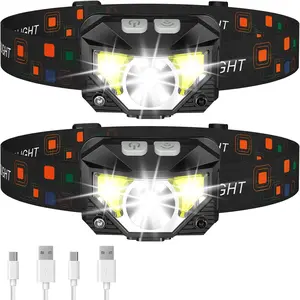 Headlamp Flashlight, Lumen Ultra-Light Bright LED Rechargeable Headlight with White Red Light, 2-Pack  Motion Sensor  Lamp,8 Modes for Outdoor Camping Running Hiking Fishing
