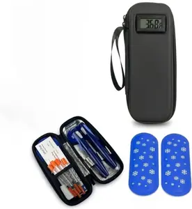 Insulin Cooler Travel Case TSA Approved Medication Cooler with ℉ Thermometer Display 2 Reusable Ice Packs for Diabetic Travel Black Thermal Insulated Organizer Bag