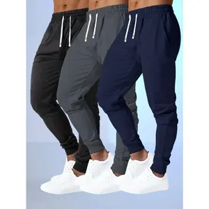 Men’s Jogger 3-Pack – Regular Fit Casual Sports Pants, Solid-Color Basic Sweatpants with Elastic Waistband and Drawstring, Suitable for Outdoor Activities, Zipper Closure, Streetwear Style, Perfect Gift for Spring, Autumn, and Summer, Men’s Pockets