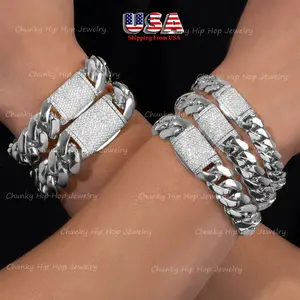 Neve Fade Stainless Steel Silver Polish Curb Cuban Link Chain Bracelet Bangle +ICEDOUT Copper Clasps