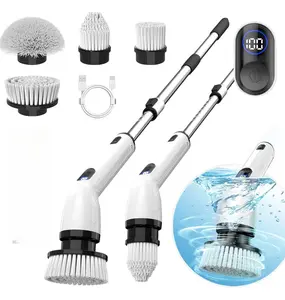 Electric Spin Scrubber Full-Body IPX7 Waterproof Cordless Shower Cleaner Brush with 4 Replaceable Heads Adjustable Extension Handle LED Display for Bathrooms Kitchens