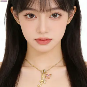 Women's A-Z Initial Gold Necklace - Colorful Cubic Zirconia Letter Pendant, Dopamine Style Gold-Tone Metal Chain, Unisex Personalized Cute Costume Jewelry for Daily Wear and Gifting