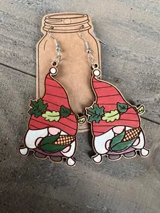 Fall Corn Gnome Engraved Wooden Earrings