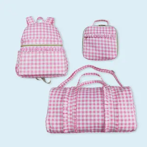 Pink plaid duffle bags women weekend travel bags