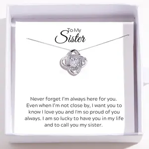 To My Sister Love Knot Necklace with Heartwarming Message Card – Thoughtful Jewelry Gift for Sister – Family Bond Keepsake Necklace