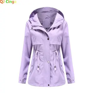 New Spring/Autumn 2025 Windbreaker, Mid-length Women Hooded Coat, Waist-tight Outdoor Raincoat Fashion Slim Women's Jacket