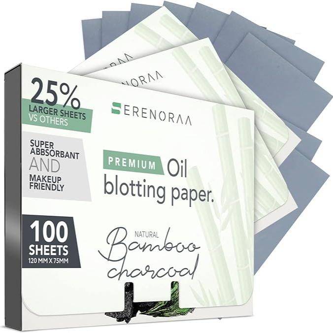 Natural Bamboo Charcoal Oil Blotting Sheets for Face - 3x100 Sheets with Extra Large 5x3" Thick Blotting Paper for Oily Skin - Dispensable Portable Pack - Reduce Skin Acne - Makeup Friendly Gentle Exfoliate