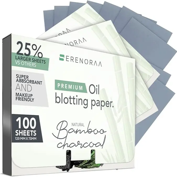 Natural Bamboo Charcoal Oil Blotting Sheets for Face - 3x100 Sheets with Extra Large 5x3" Thick Blotting Paper for Oily Skin - Dispensable Portable Pack - Reduce Skin Acne - Makeup Friendly Gentle Exfoliate