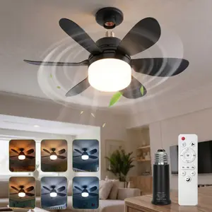 20.5" 2-in-1 Socket Ceiling Fan Light with Remote, 20.5" Screw-In E26/E27 Fan, Dimmable LED 3000K–6000K, 3 Speeds, Quiet Low Profile for Bedroom Kitchen Living Room