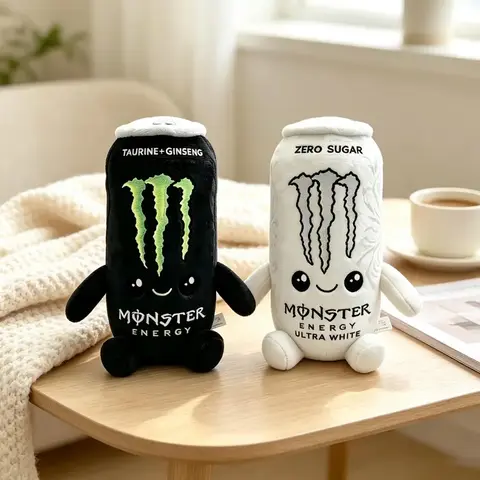 Monster Energy Ultra White Can Plush Toy - Black & White, Cute Soft Simulation Stuffed Figure, Kawaii Collectible Home Decor Gift for Monster Fans