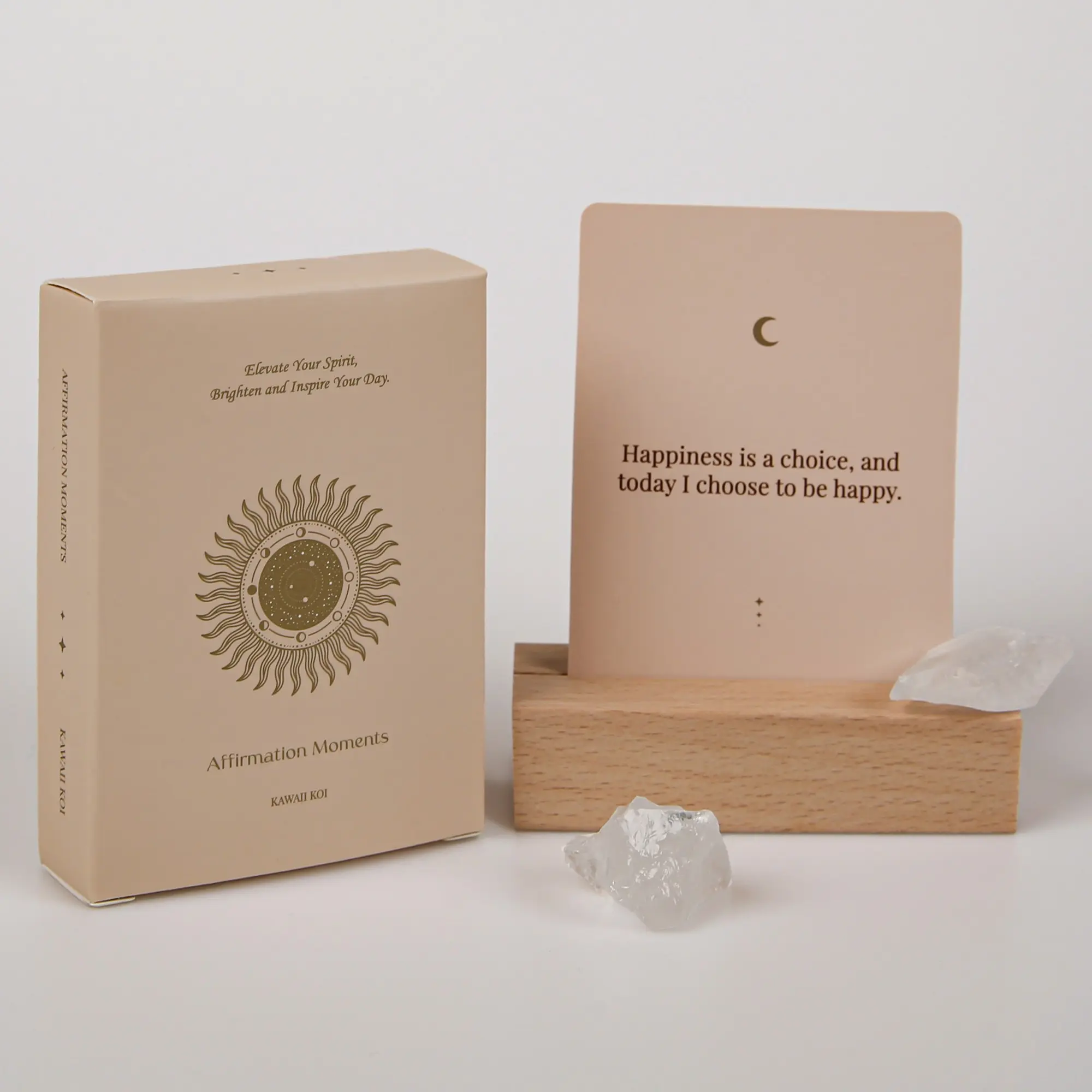 Affirmation Moments Positive Affirmation Cards for Women W/ Display Stand & Crystals, 53 Daily Motivational Cards Boost Inner Confidence, Achieve Goals, Mindfulness Inspirational Meditation Cards, Self-Care, Funny Gifts, Positive Message Card