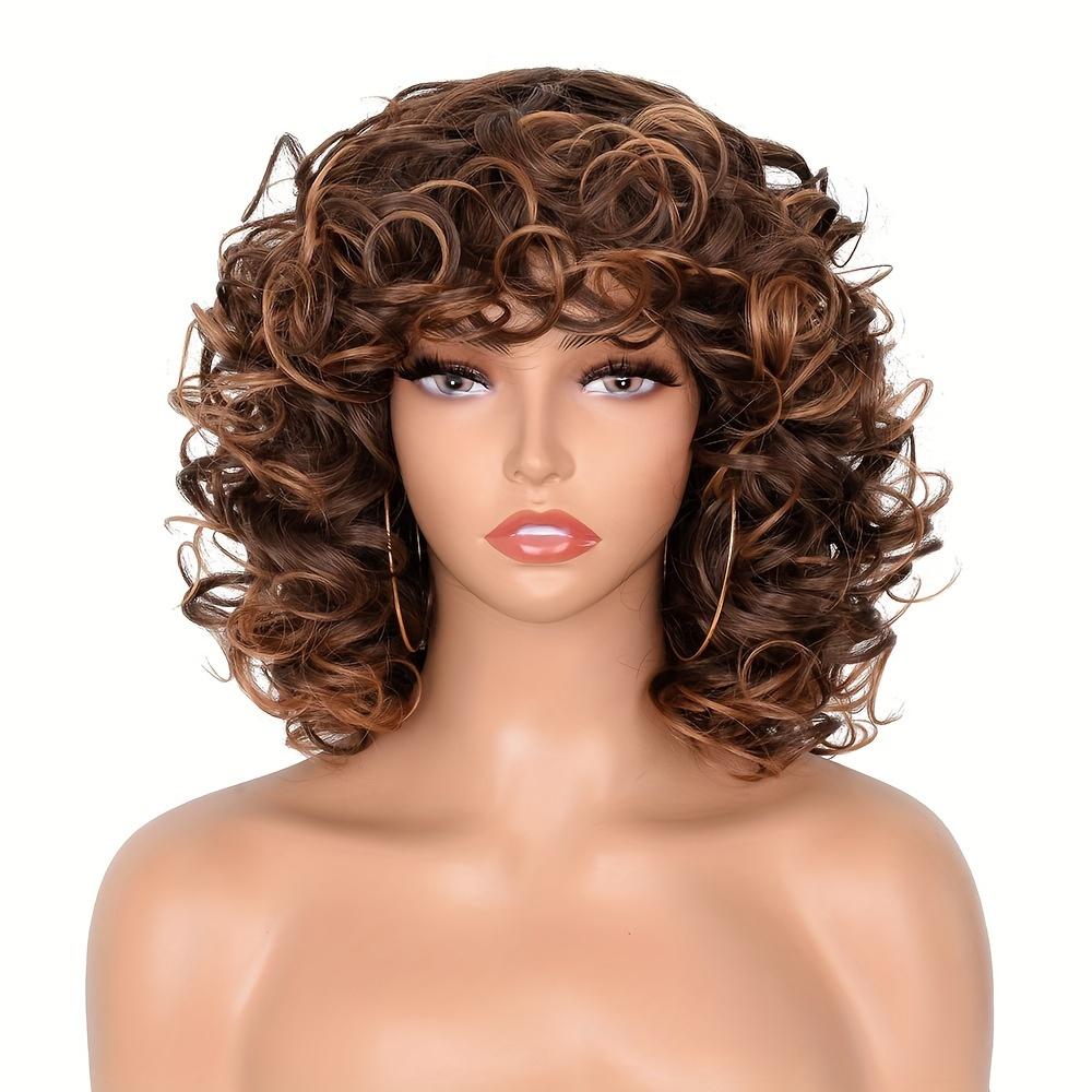 Synthetic Loose Big Curly Wigs - With Bangs For Women - Bouncy Curly Wigs - Short Afro Curly Wigs - For Daily Party Cosplay Halloween Use