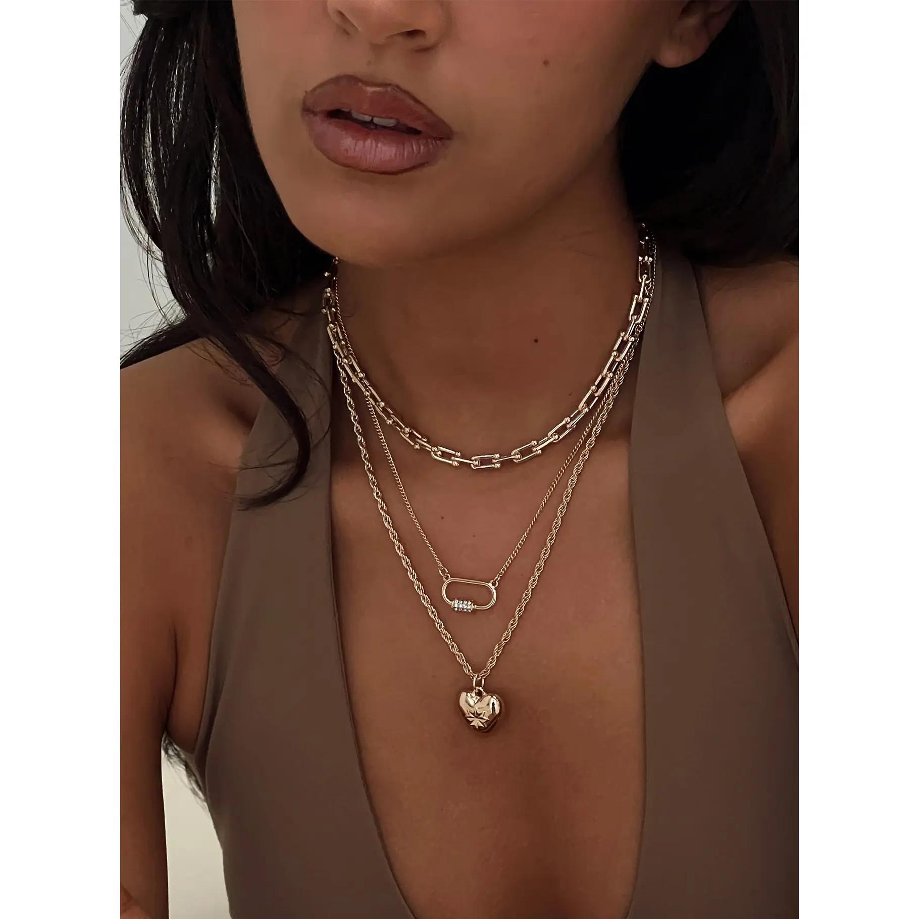 Double Date Layered Necklace Gold