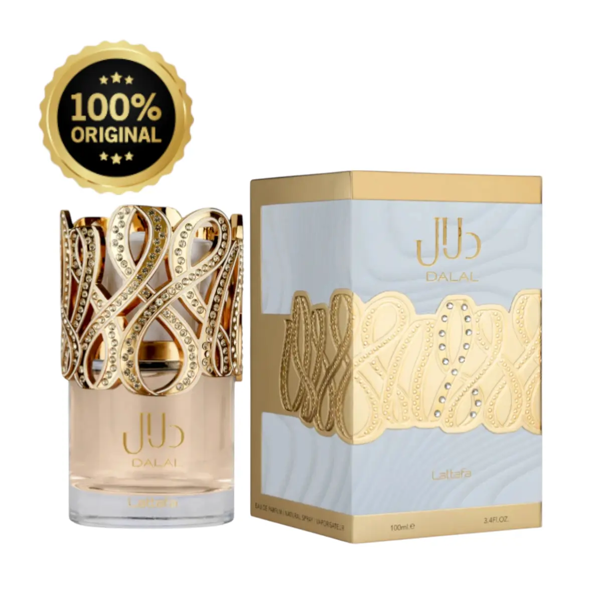 Lattafa Dalal Eau de Parfum, Aromatic Chic Gourmand Scent Evoking Feminine Energy with Caramel, Vanilla, and Sandalwood, 100ml / 3.4oz Bottle, 3 To 3.9 Fl Oz, Ambery Saffron Women's Fragrance, Single Item