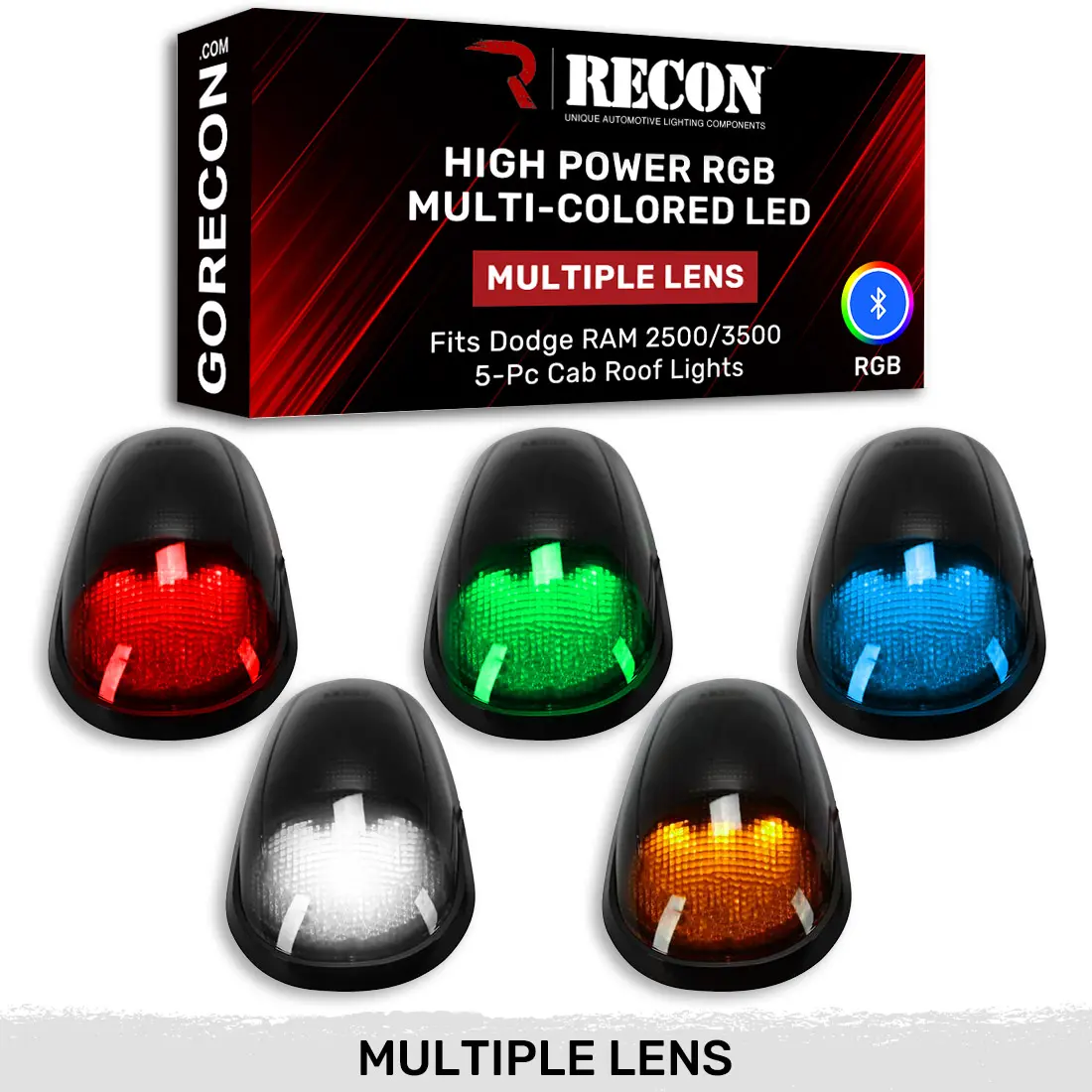 RECON Dodge 2003-2018 RAM 2500, 3500 5-Piece Ultra Bright RGB Multi-Colored LED Cab Roof Lights with Bluetooth App