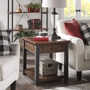 Dark Cherry Finish End Table With Power Outlet