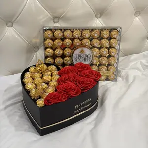 Luxury Ferrero Rocher Heart Shape Box With Eternal Roses- Mothers Days Women Valentines Day Gift Graduation Anniversary Men Boyfriend Everyone All Occasions