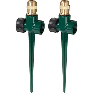 2 Pack Metal Lawn Sprinkler for Yard, Automatic Brass Garden Water Sprinklers  Spike Base, Adjustable 360  Sprinkler Nozzle for Large Area Coverage Grass Patio Irrigation