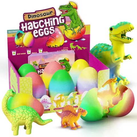 Dan&Darci Unisex Dinosaur Eggs Science Capsule Kit - 6 Water-Activated Hatching Eggs, 600% Growth, 2.4in x 1.8in, Educational Cards, Animals & Nature Toys for Boys, Cool Birthday Gifts