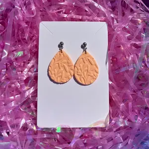 Peach Embossed Teardrop Polymer Clay Dangle
