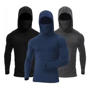 6-piece set men's outdoor work sun protection clothing with sun-blocking hoodie, featuring built-in face mask and neck guard, breathable long-sleeve hoodie