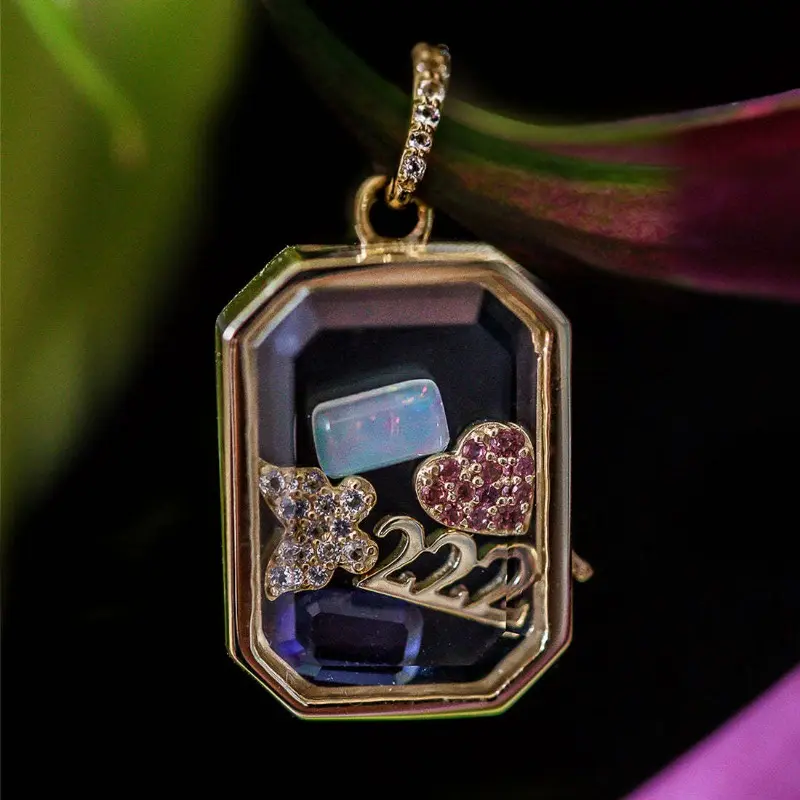 Square Glass Locket Necklace With Tiny Birthstone Charm Charm For Women Personality DIY Small Pendant Jewelry Christmas Gifts