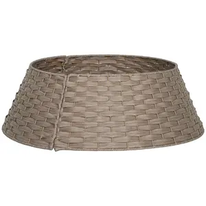 27 inch Rustic Christmas Tree Skirt, Plastic Woven Christmas Tree Collar for Party, Holiday, Home Decoration, Coffee