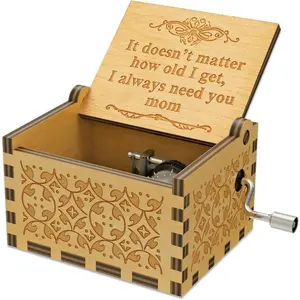Hand Crank Vintage Wood Music Box Plays You are My Sunshine, No Batteries Needed, Perfect Mom Gift for Mother Wife Daughter for Mother's Day Birthday Keepsake