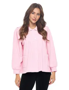 Casual Nights Women's Long-Sleeve Chenille Bed Jacket - Soft Polyester Fleece Fabric, Comfortable, Lightweight, Button-Front Everyday Sleep Top with Pockets