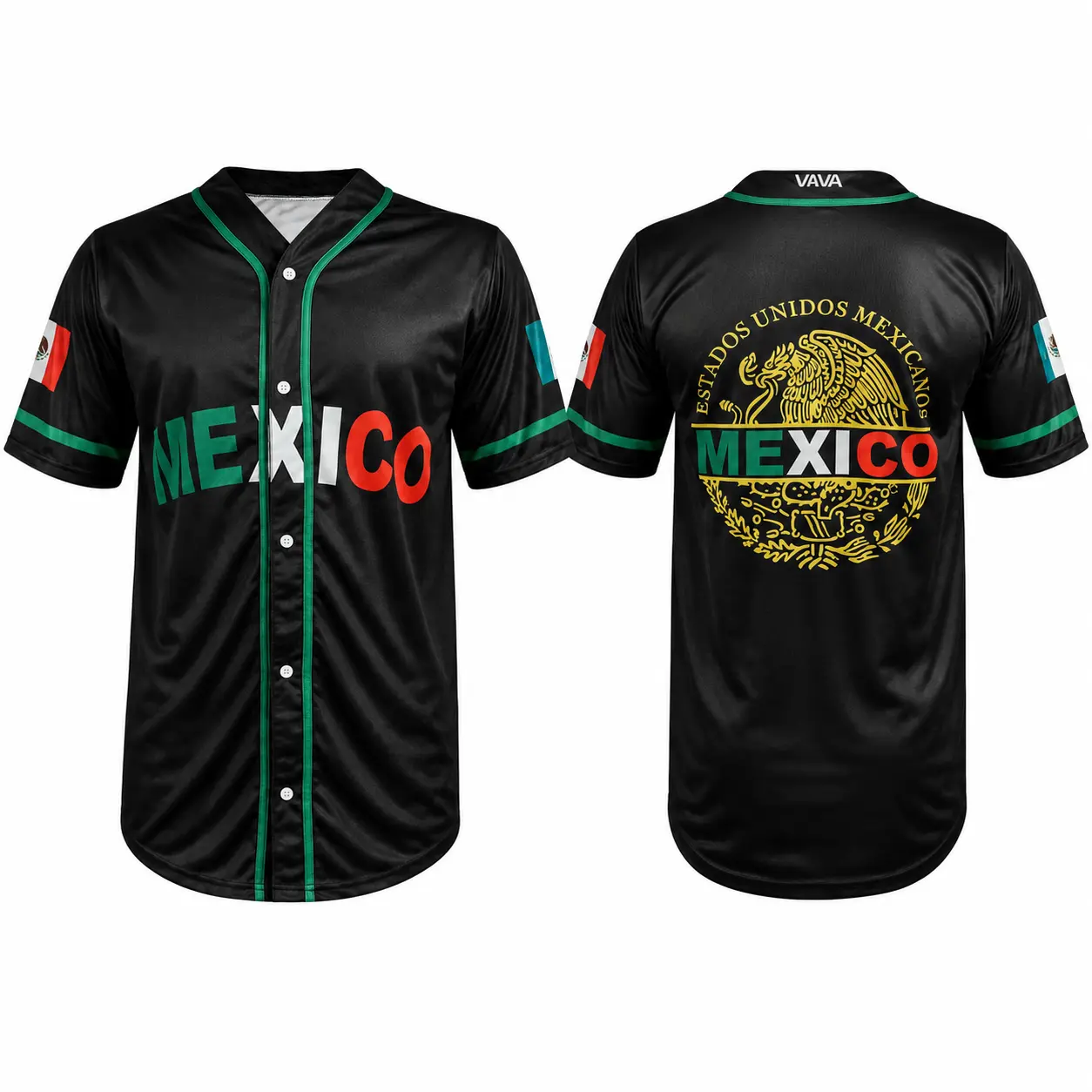 Men's Black Mexico Baseball Button-Down Jersey Shirt - Professional Sports & Outdoor Top for Latinas, Mexico Jersey，clothes,outfits,men's wear,men fashion,fashion men clothes,summer men clothes