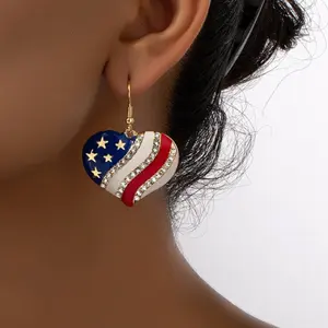 2 pairs of American Independence Day earrings, Fourth of July earrings, patriotic Heart Shape earrings with stars, hearts, and designs, party favors, holiday gifts, Independence Day holiday party jewelry decorations