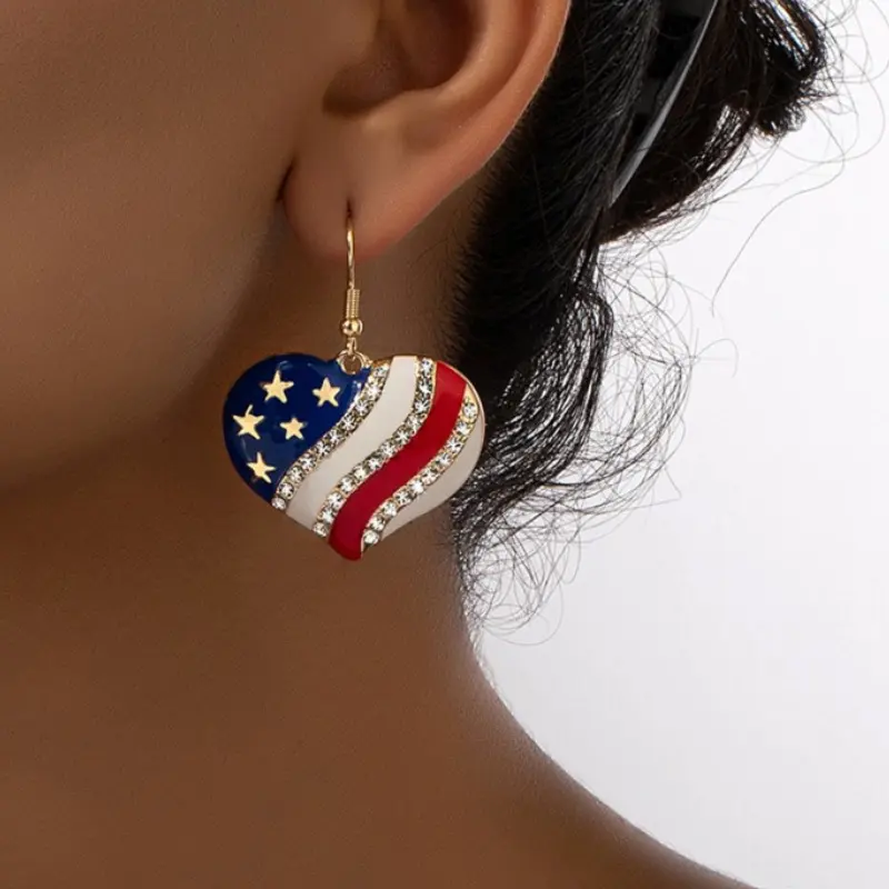 2 pairs of American Independence Day Earrings, Fourth of July earrings, Heart Shaped Earring, patriotic Heart Shape earrings with stars, party favors, holiday gifts, Independence Day holiday party jewelry decorations, Ear Accessories