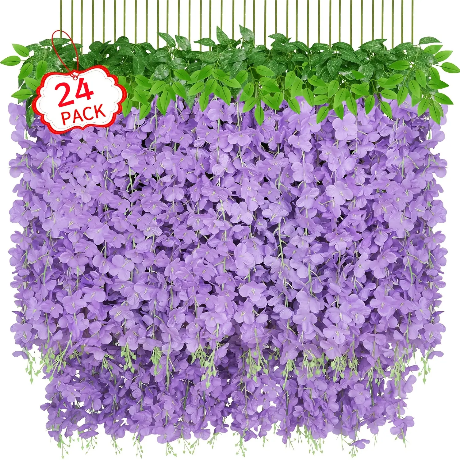 24 Pack Purple Wisteria Hanging Flowers, Fake Hanging Flowers for Decoration, Artificial Hanging Flowers,Vines for Bedroom,Flower Garland for Home,Party,Garden, Wall,Wedding Decoration(3.6 Ft/Pcs) Decorative Ornaments Silk Set