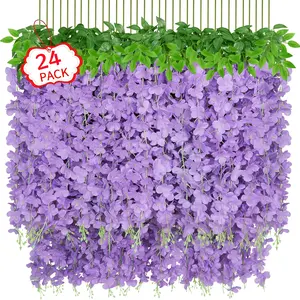 24 Pack Purple Wisteria Hanging Flowers, Fake Hanging Flowers for Decoration, Artificial Hanging Flowers,Vines for Bedroom,Flower Garland for Home,Party,Garden, Wall,Wedding Decoration(3.6 Ft/Pcs) Decorative Ornaments Silk Set